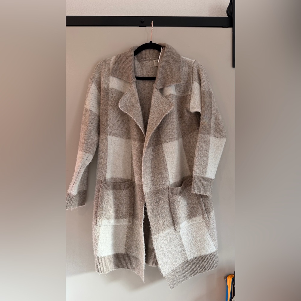 Cream plaid duster cardigan